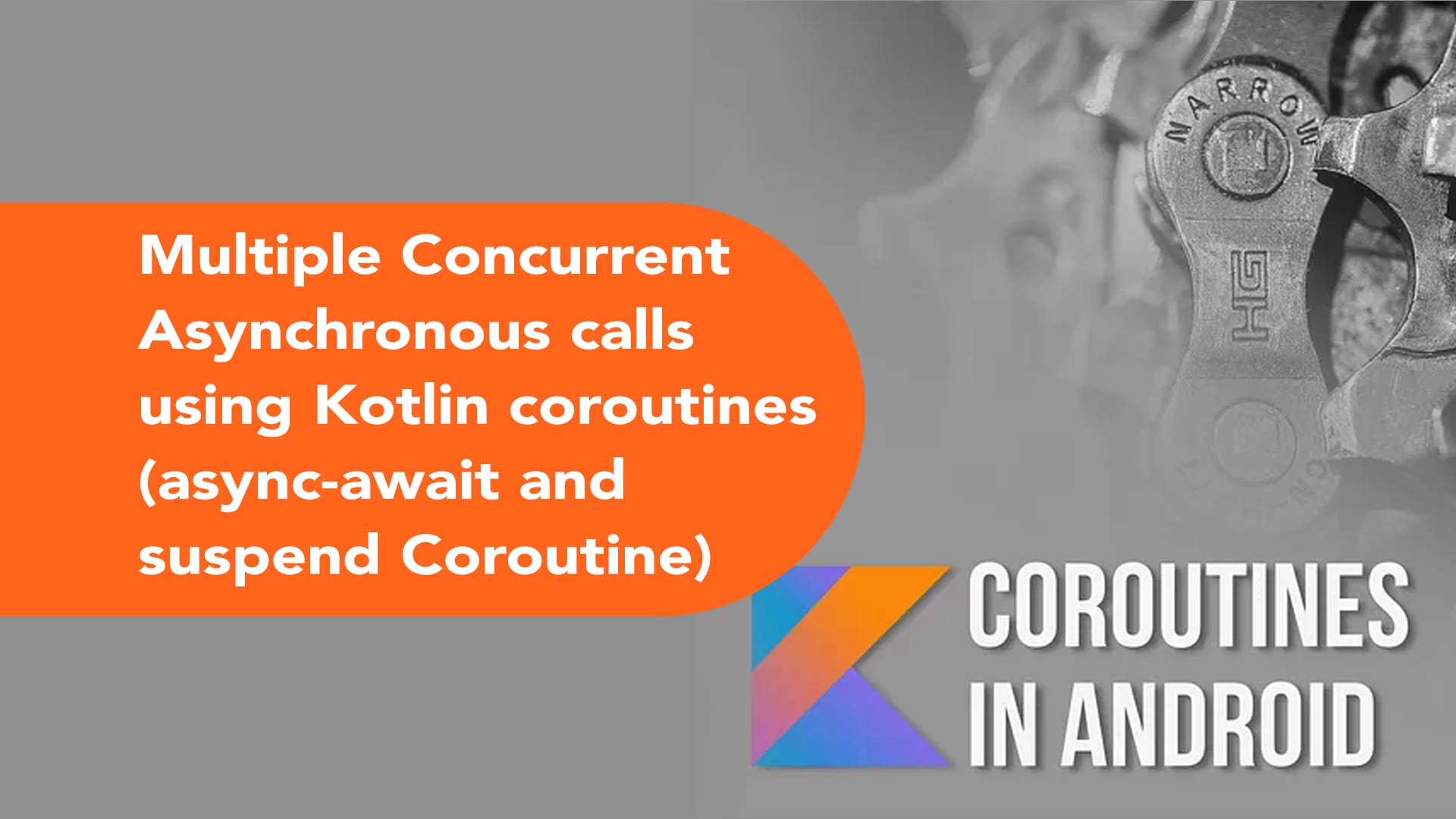 Logo for Kotlin Coroutines featuring a stylized orange and blue arrow design alongside the text "Kotlin Coroutines."
