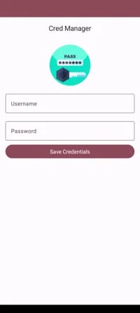 Login screen for a Cred Manager app, featuring fields for username and password, and a button to save credentials.