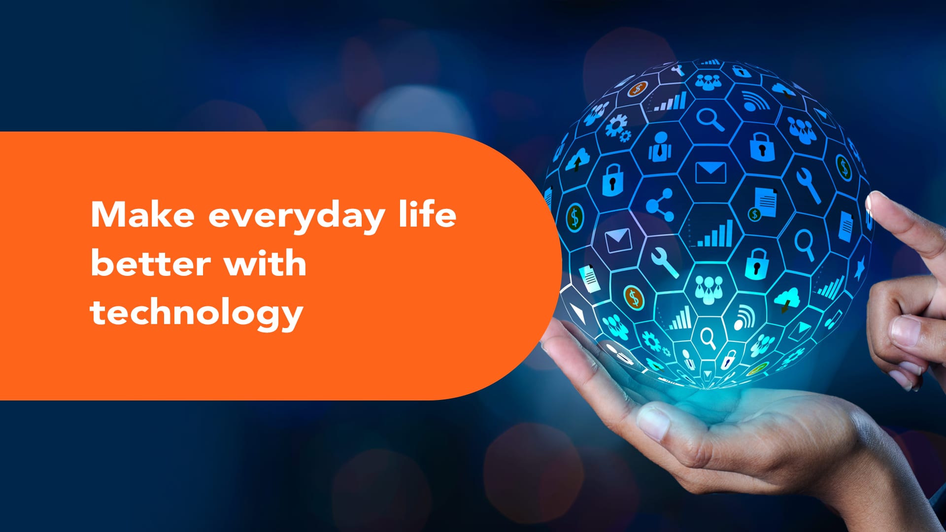 Composite digital-tech illustration: a suited hand presenting a 3D globe surrounded by smartphones, tablets, laptops, and interconnected user icons, data-flow lines, and financial charts—symbolizing global connectivity, cloud services, and real-time analytics.
