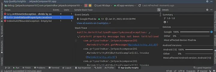 App Quality Insights Tool Window