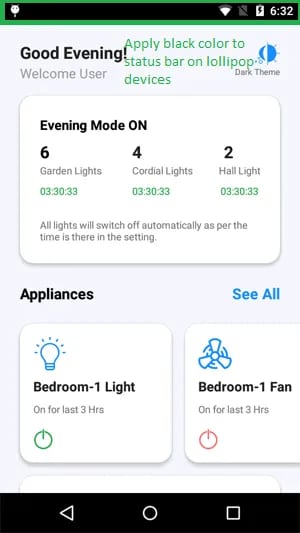 Manually apply black color to status bar on devices running on lollipop (API 21 & 22)